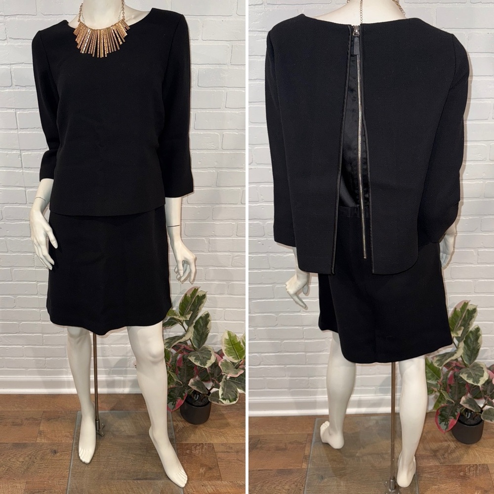 Lafayette 148 New York Back Zip Layered Black 100% Virgin Wool Dress